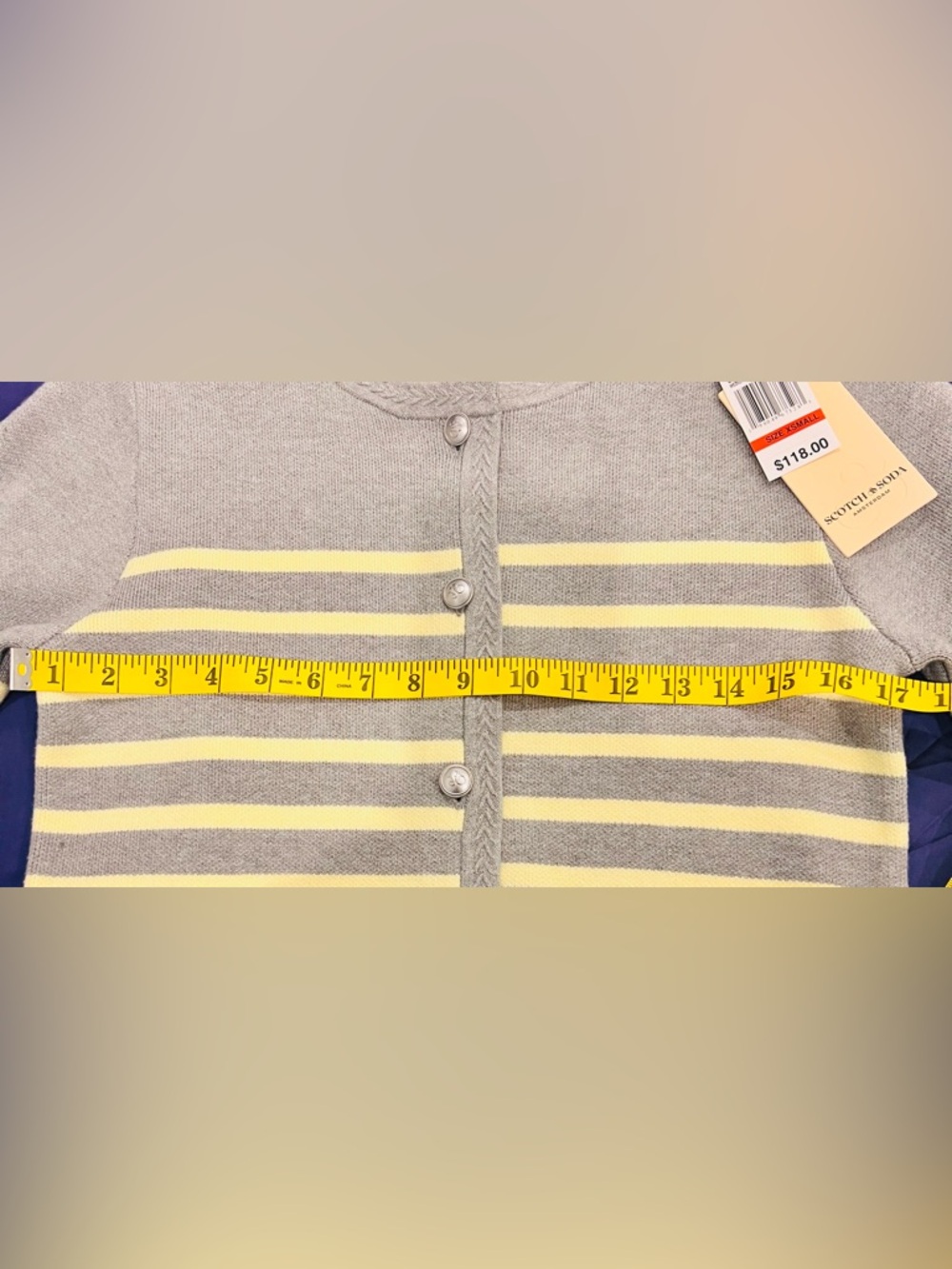 Scotch & Soda Amsterdam Striped Cardigan XS Gray Yellow Button Front NWT - Picture 9 of 9